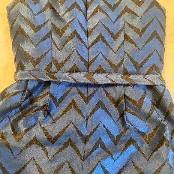 ANNE KLEIN belted chevron dress, metallic blue & black SZ 2 - Picture 6 of 11